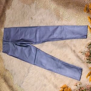 Metallic Blue Faux Leather High Waistband Leggings
